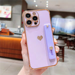 For iPhone 15 Pro Max Case with Strip Kickstand Electroplating Edge Love Heart Soft TPU Phone Cover