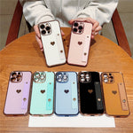 For iPhone 15 Pro Max Case with Strip Kickstand Electroplating Edge Love Heart Soft TPU Phone Cover
