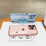 For iPhone 15 Pro Max Case with Strip Kickstand Electroplating Edge Love Heart Soft TPU Phone Cover