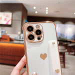 For iPhone 15 Pro Max Case with Strip Kickstand Electroplating Edge Love Heart Soft TPU Phone Cover