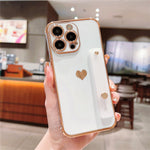 For iPhone 15 Pro Max Case with Strip Kickstand Electroplating Edge Love Heart Soft TPU Phone Cover