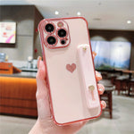 For iPhone 15 Pro Max Case with Strip Kickstand Electroplating Edge Love Heart Soft TPU Phone Cover