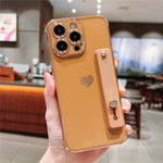 For iPhone 15 Pro Max Case with Strip Kickstand Electroplating Edge Love Heart Soft TPU Phone Cover