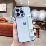 For iPhone 15 Pro Max Case with Strip Kickstand Electroplating Edge Love Heart Soft TPU Phone Cover