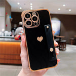 For iPhone 15 Pro Max Case with Strip Kickstand Electroplating Edge Love Heart Soft TPU Phone Cover