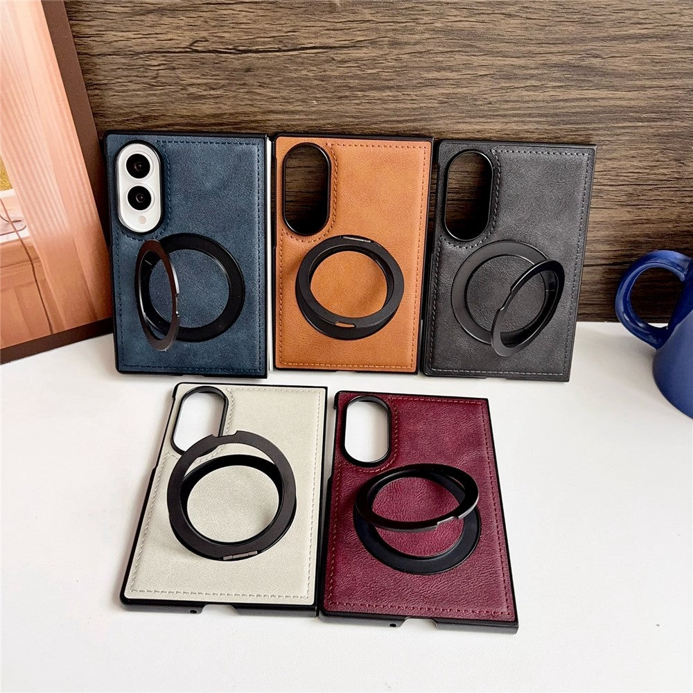 For Samsung Galaxy Z Fold8 Case Rotating Magnetic Kickstand PU Leather Phone Back Cover