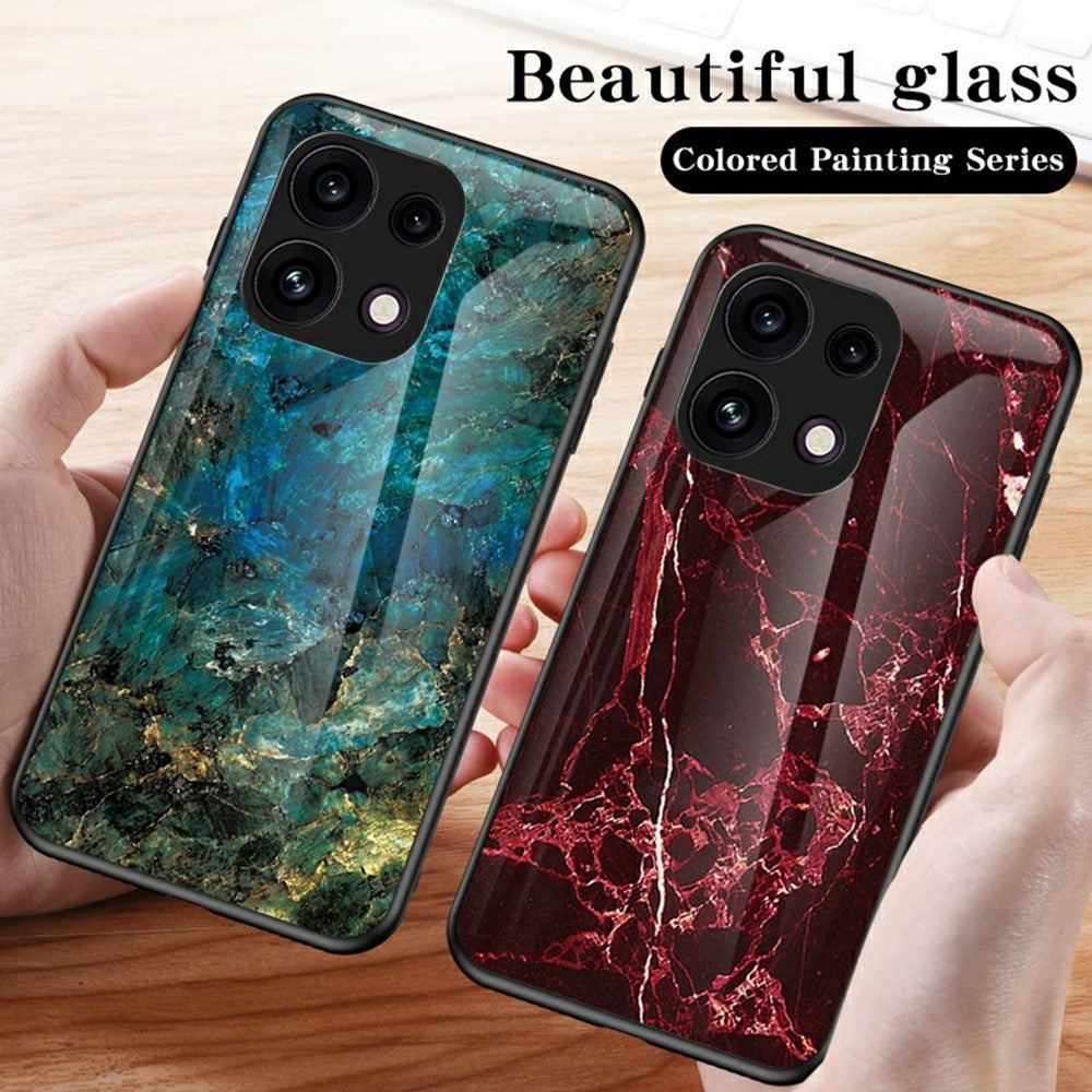 For Oppo Reno16 F 5G Phone Case Marble Pattern Tempered Glass + PC + TPU Protective Phone Cover