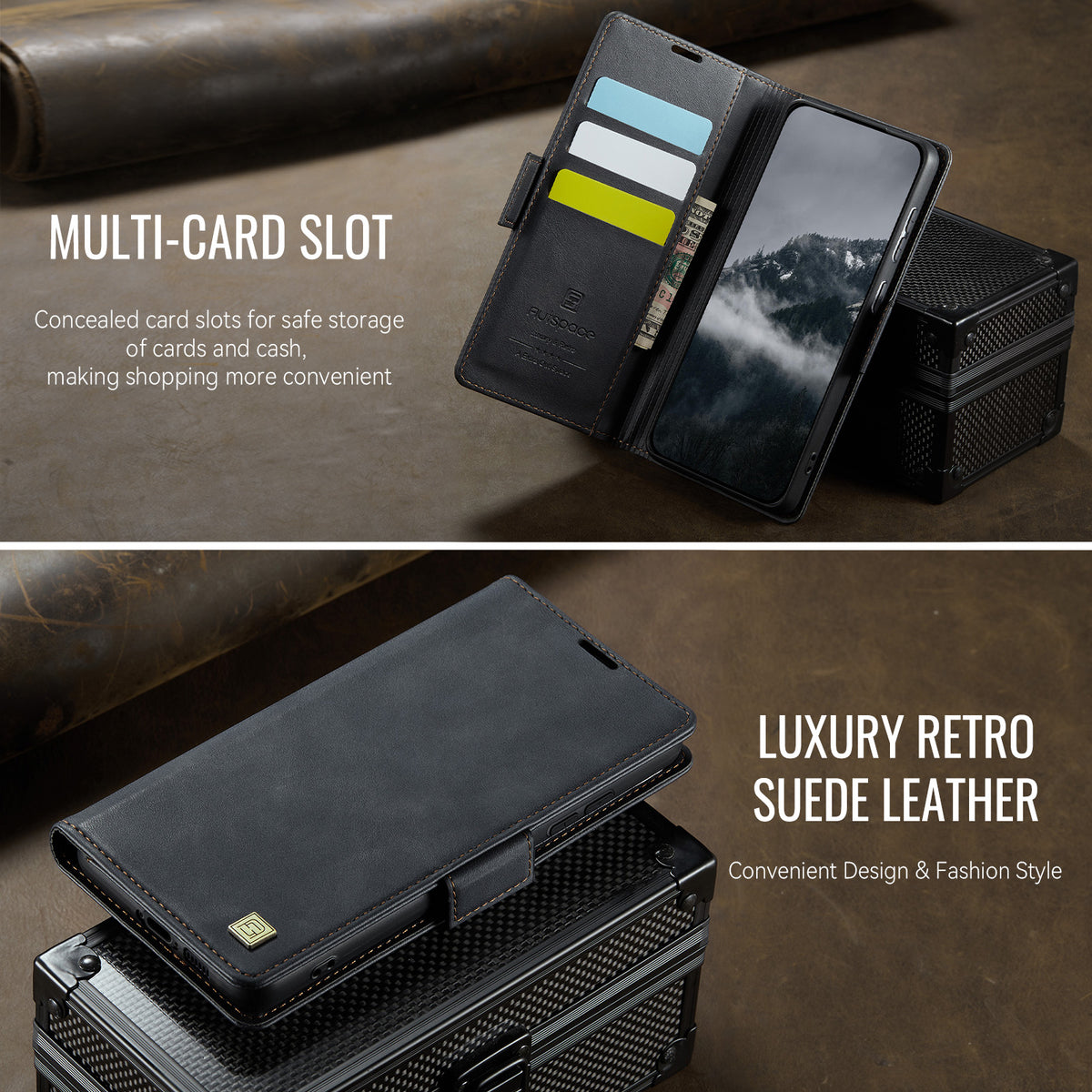 AUTSPACE til Xiaomi Poco M8 5G / Xiaomi Redmi Note 15 4G (Global) / Xiaomi Redmi Note 15 5G (Global) A11-cover, RFID-blokerende retro-lædertegnepung til mobiltelefon