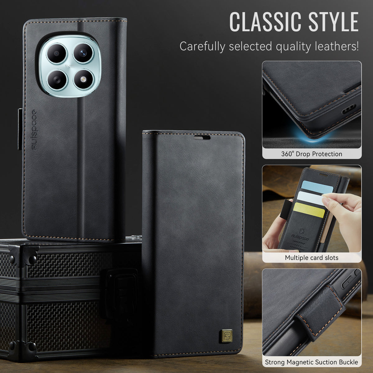 AUTSPACE for Xiaomi Poco M8 5G / Xiaomi Redmi Note 15 4G (Global) / Xiaomi Redmi Note 15 5G (Global) A11 Case RFID Blocking Retro Leather Cell Phone Wallet Cover