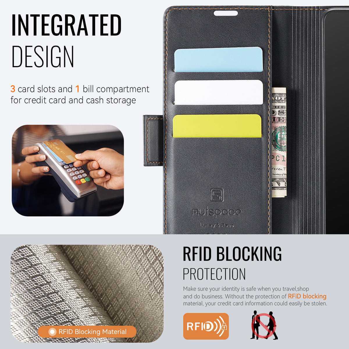 AUTSPACE for Xiaomi Poco M8 5G / Xiaomi Redmi Note 15 4G (Global) / Xiaomi Redmi Note 15 5G (Global) A11 Case RFID Blocking Retro Leather Cell Phone Wallet Cover