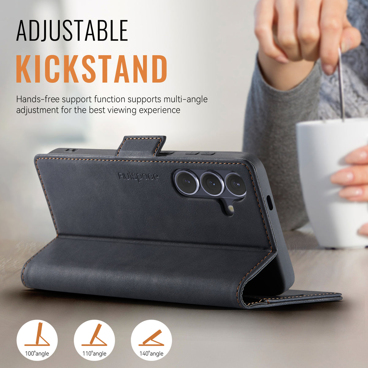AUTSPACE for Samsung Galaxy S26+ A11 Case RFID Blocking Retro Leather Cell Phone Wallet Cover