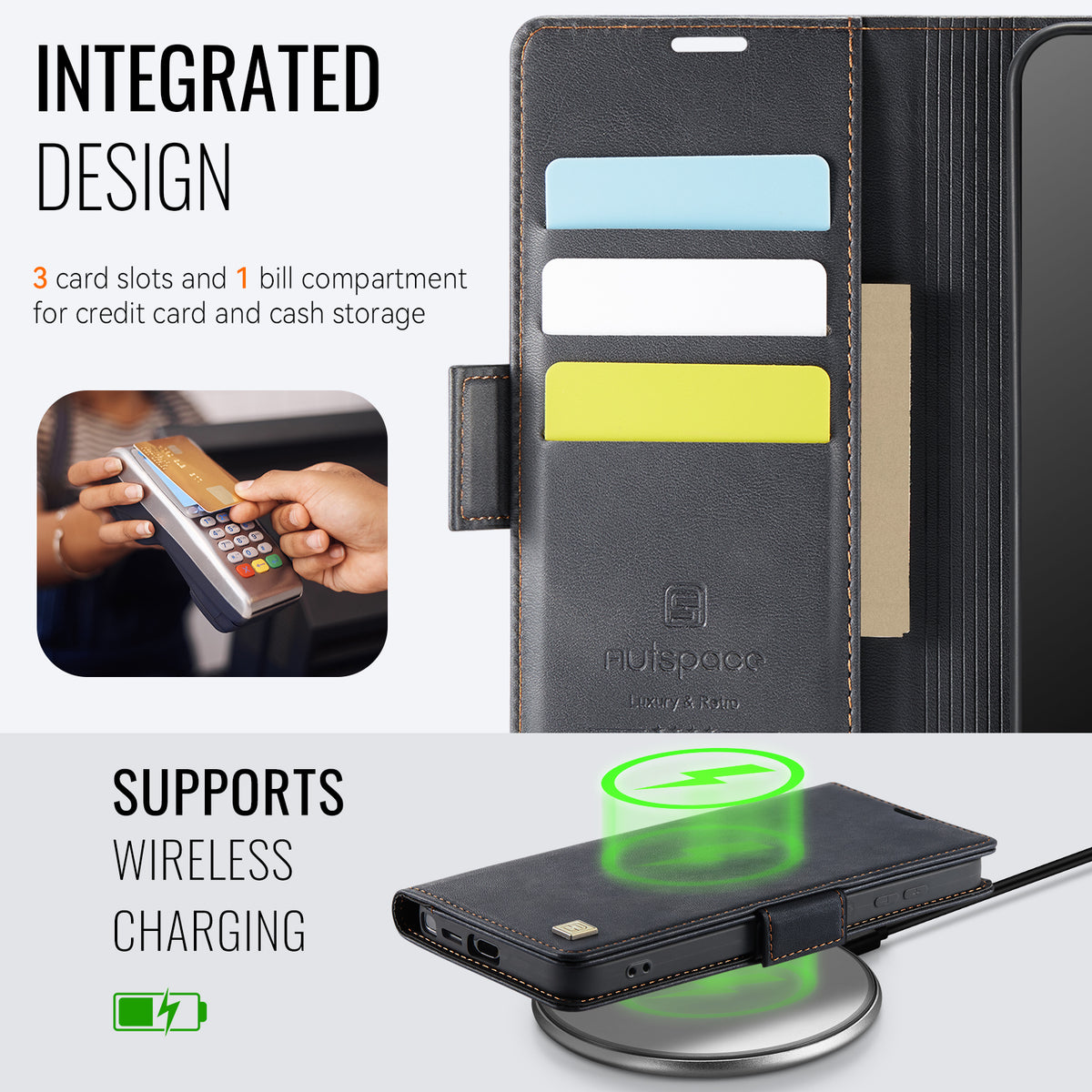 AUTSPACE for Samsung Galaxy S26 Ultra A11 etui RFID-blokerende retro-læder cover til mobiltelefon med pungfunktion