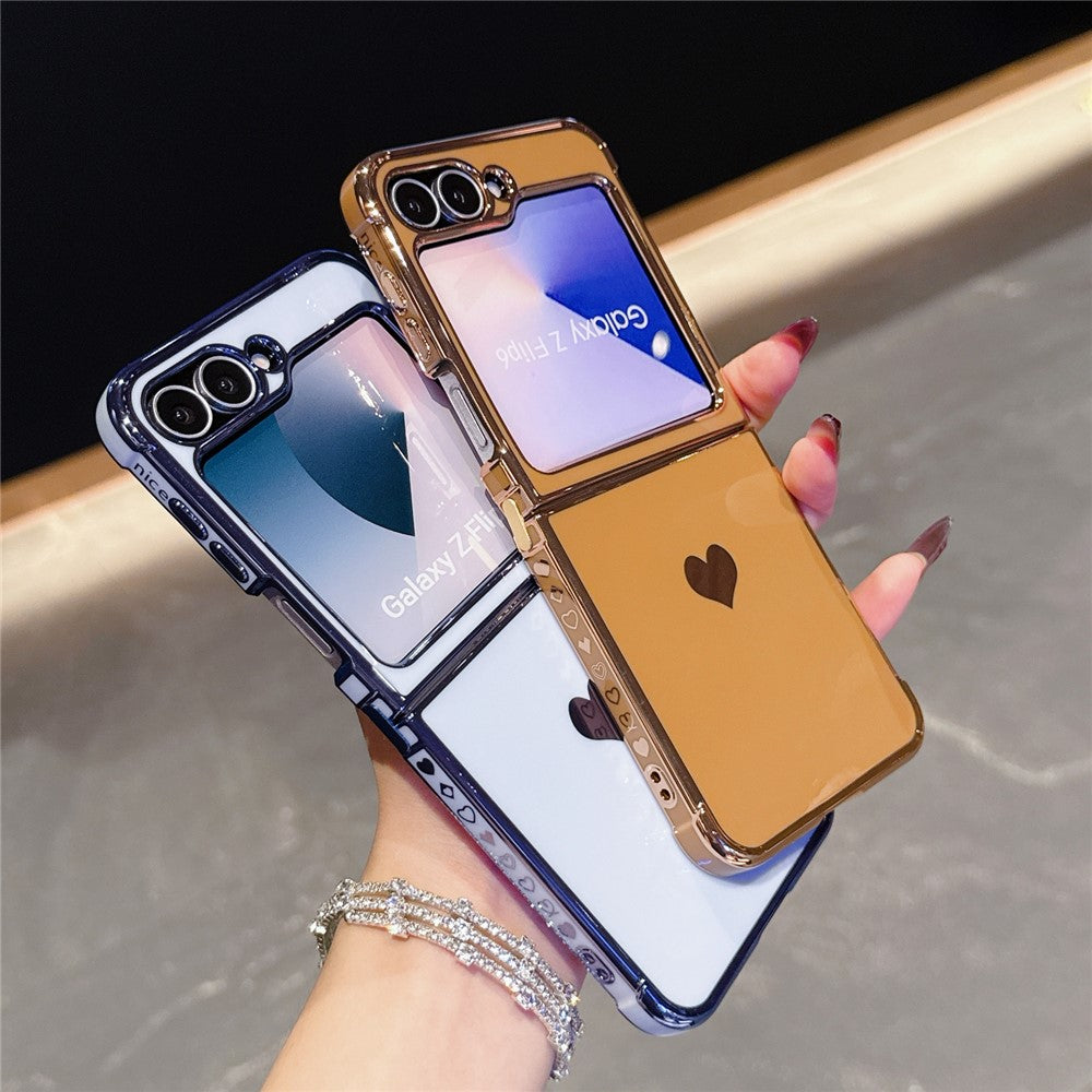 For Samsung Galaxy Z Flip7 FE 5G / Z Flip6 5G Case TPU Phone Back Cover Electroplating Heart Pattern
