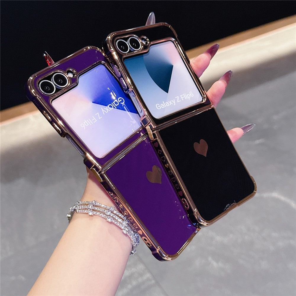 For Samsung Galaxy Z Flip7 FE 5G / Z Flip6 5G Case TPU Phone Back Cover Electroplating Heart Pattern