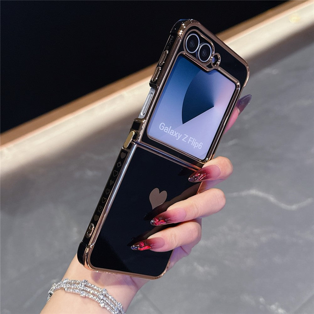 For Samsung Galaxy Z Flip7 FE 5G / Z Flip6 5G Case TPU Phone Back Cover Electroplating Heart Pattern