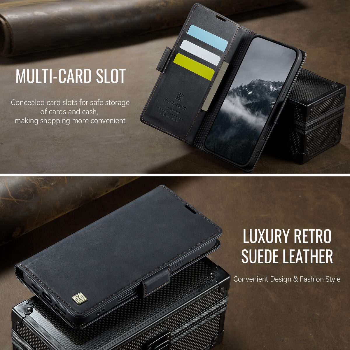 AUTSPACE for iPhone 17 Pro A11 Case RFID Blocking Retro Leather Cell Phone Wallet Cover