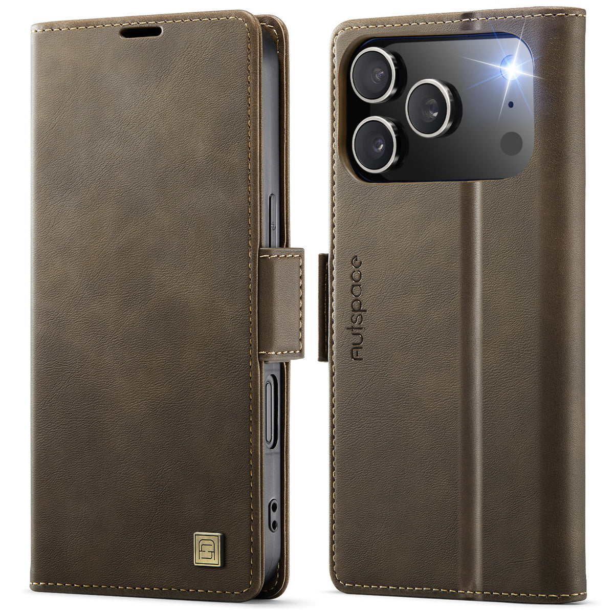 AUTSPACE for iPhone 17 Pro A11 Case RFID Blocking Retro Leather Cell Phone Wallet Cover