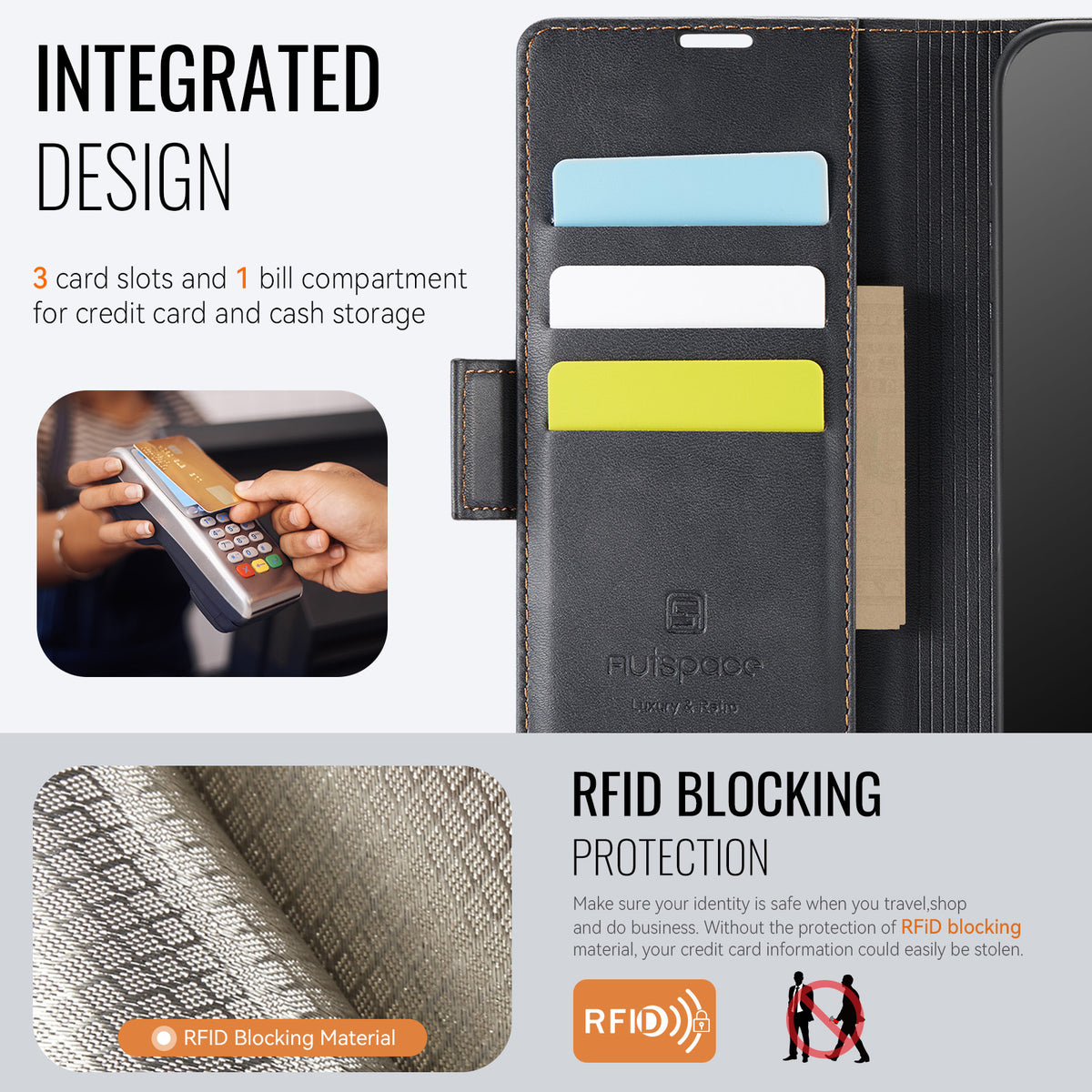 AUTSPACE for Xiaomi Redmi A5 NFC (EU) (173.45mm) A11 Case RFID Blocking Retro Leather Cell Phone Wallet Cover