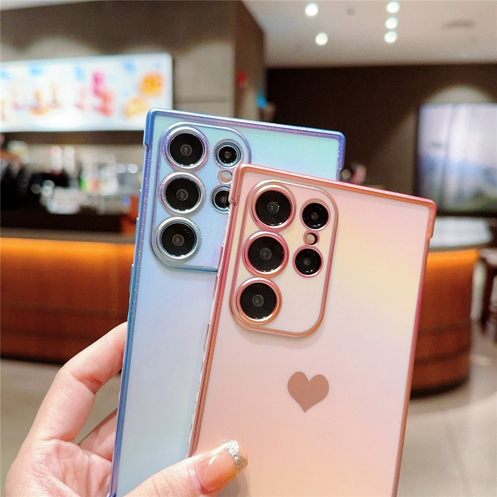 For Samsung Galaxy S24 Ultra Case Dazzling Design Electroplating Heart Pattern TPU Phone Cover