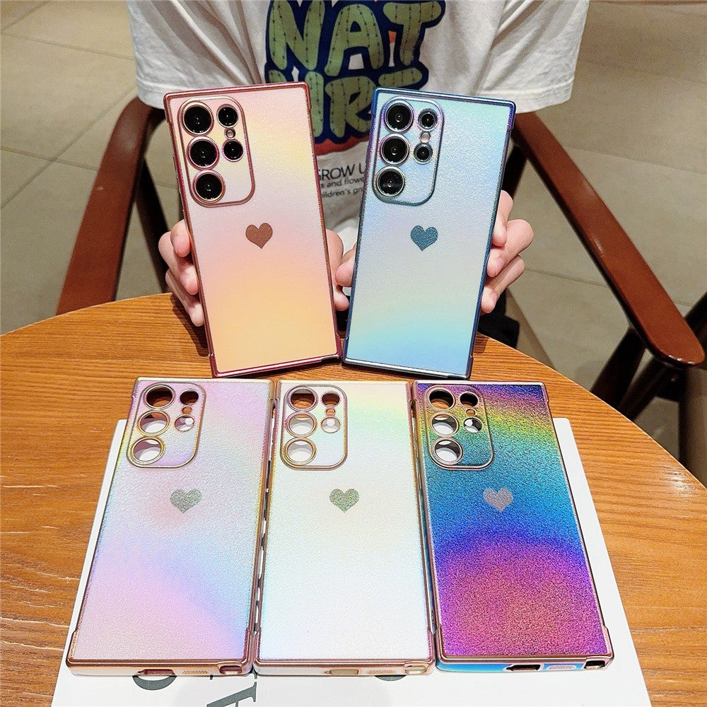 For Samsung Galaxy S24 Ultra Case Dazzling Design Electroplating Heart Pattern TPU Phone Cover