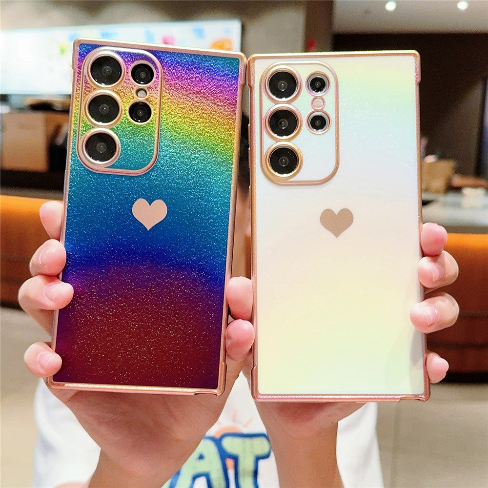 For Samsung Galaxy S24 Ultra Case Dazzling Design Electroplating Heart Pattern TPU Phone Cover