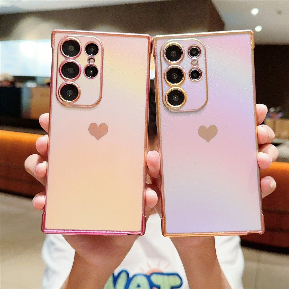 For Samsung Galaxy S24 Ultra Case Dazzling Design Electroplating Heart Pattern TPU Phone Cover
