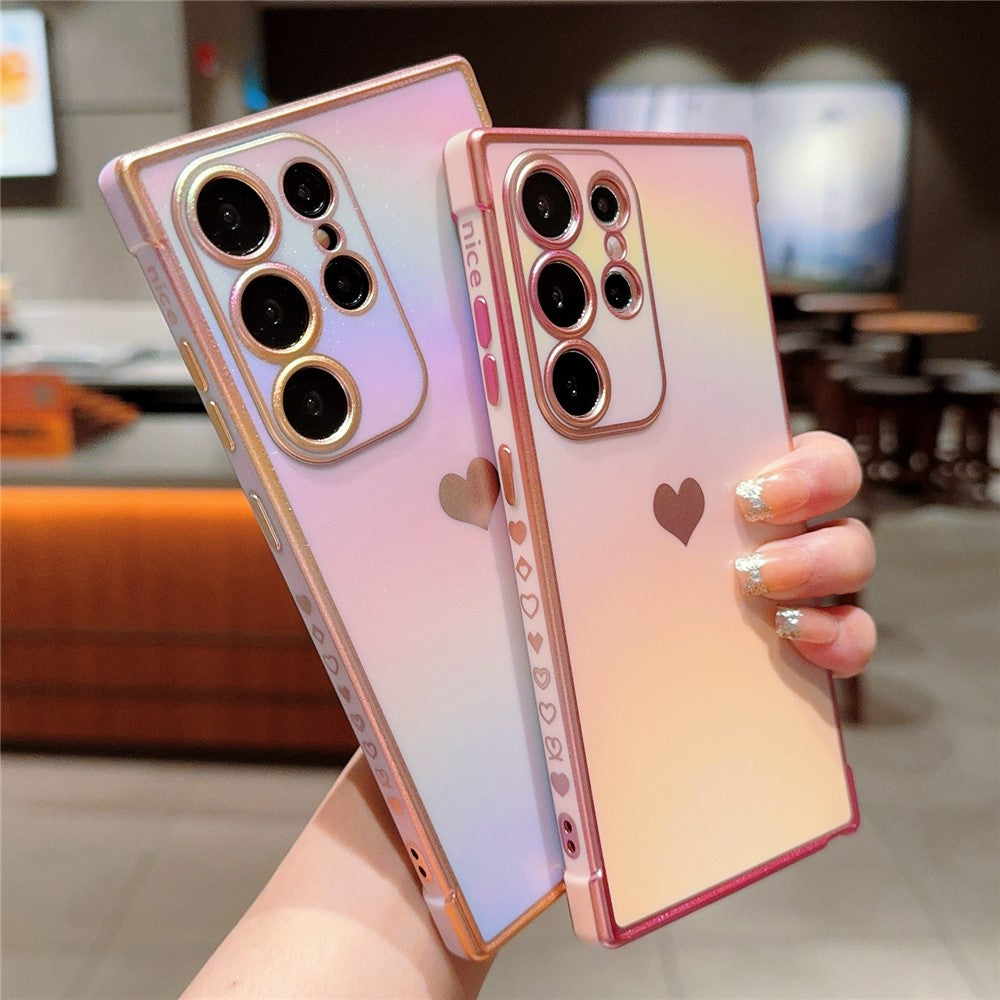 For Samsung Galaxy S24 Ultra Case Dazzling Design Electroplating Heart Pattern TPU Phone Cover