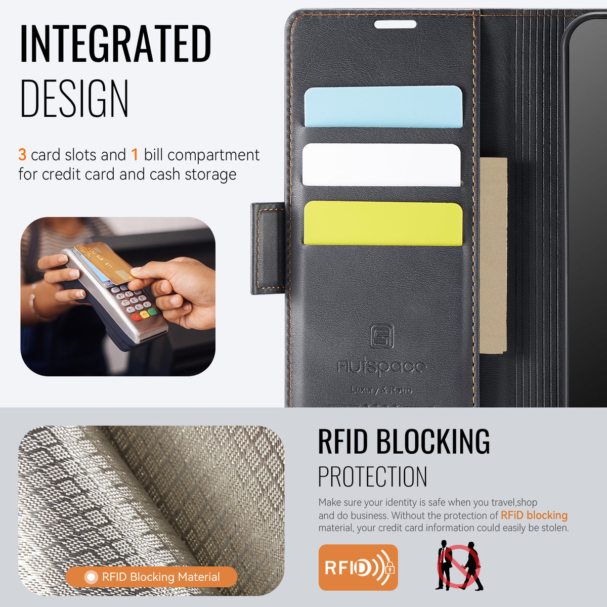 AUTSPACE til Samsung Galaxy A37 5G A11 Cover RFID-blokerende Retro Læder Mobiltelefon Pung Cover