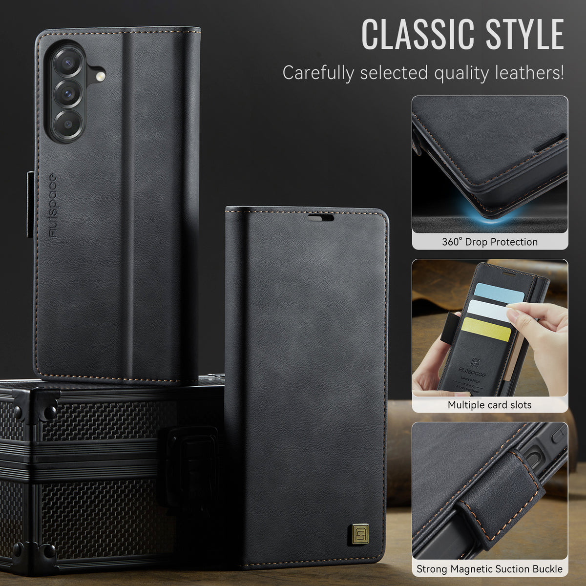 AUTSPACE for Samsung Galaxy A27 5G A11 Case RFID Blocking Retro Leather Cell Phone Wallet Cover
