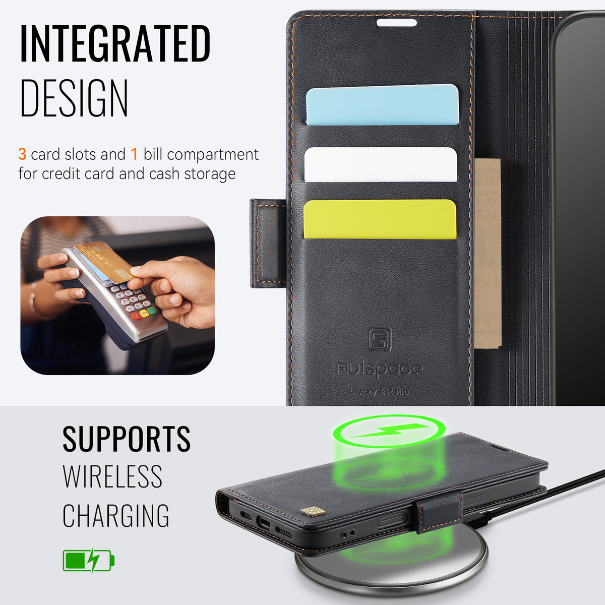 AUTSPACE for iPhone 17 Pro Max A11 Case RFID Blocking Retro Leather Cell Phone Wallet Cover