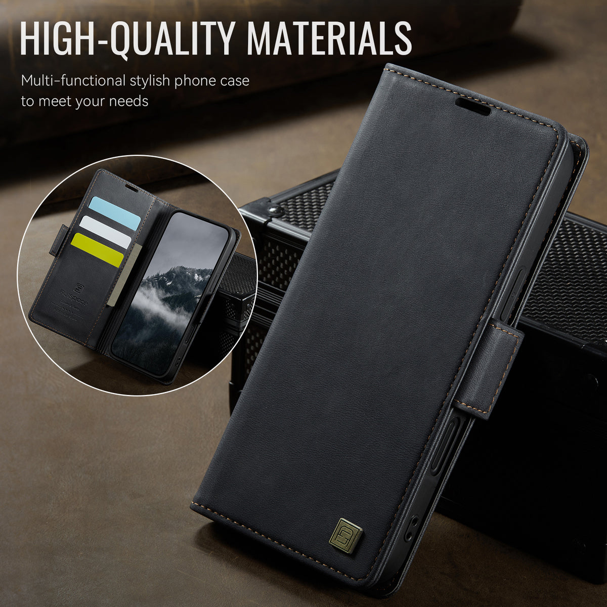 AUTSPACE for iPhone 17 Pro Max A11 Case RFID Blocking Retro Leather Cell Phone Wallet Cover