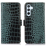 Til Samsung Galaxy A34 5G RFID-blokerende bogomslags-telefonetui med krokodillemønster i ægte okselæder, pung og stativ, ridsefast telefoncover