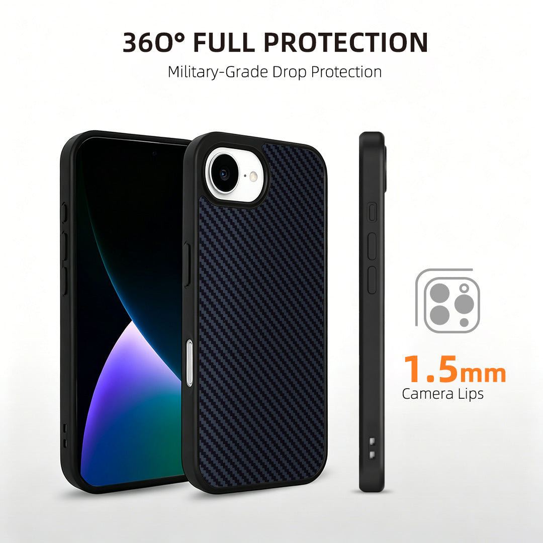 EYCASE for iPhone 16e / iPhone 17e Magnetic Case  Kevlar Series UV Printed Black Edge TPU Acrylic Phone Cover