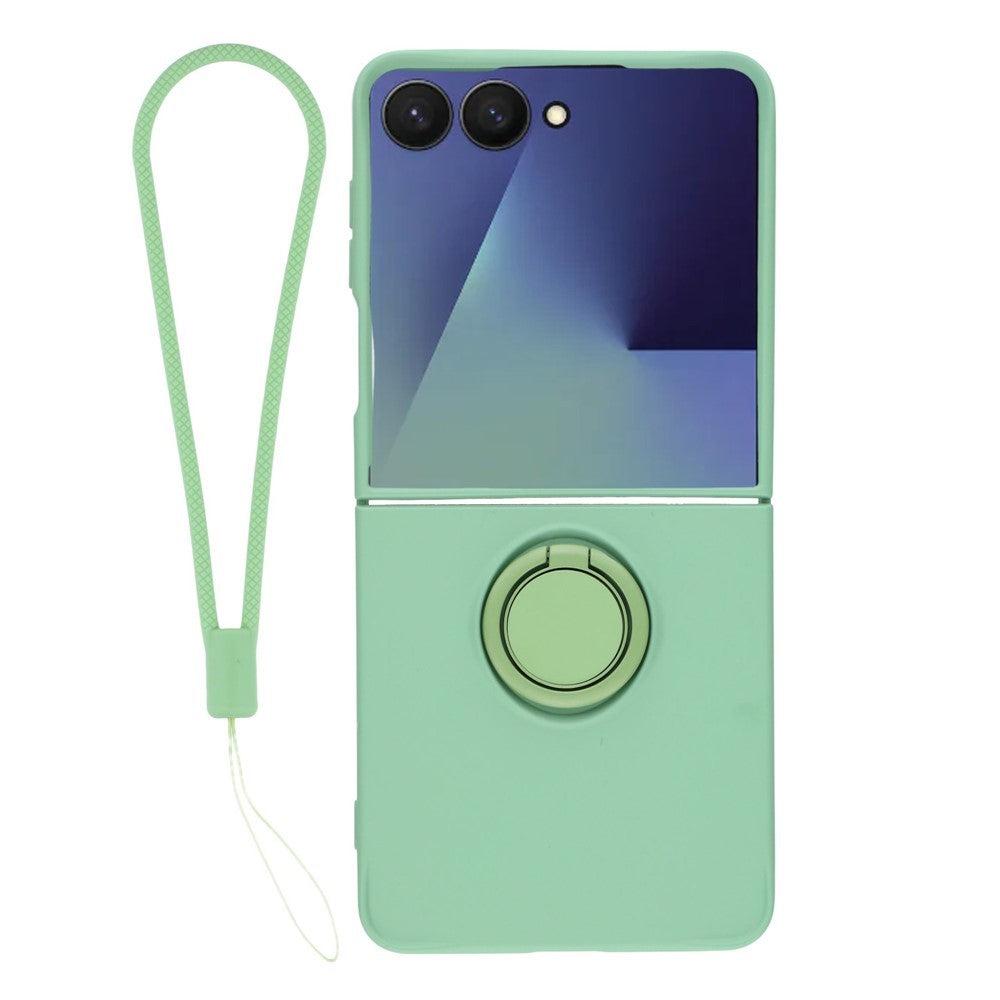 For Samsung Galaxy Z Flip8 Silicone Case with Strap Ring Kickstand Phone Cover