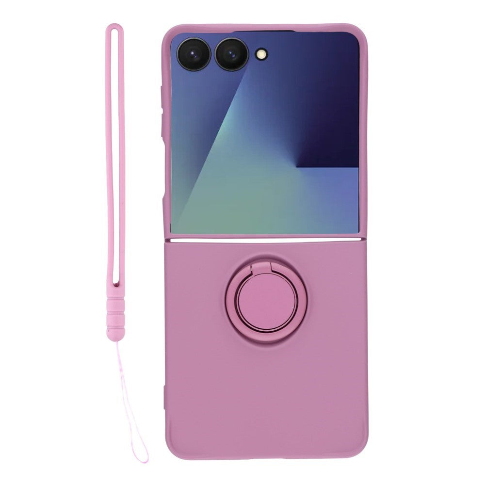 For Samsung Galaxy Z Flip8 Silicone Case with Strap Ring Kickstand Phone Cover