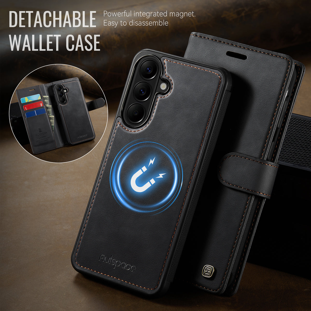 AUTSPACE for Samsung Galaxy A56 5G A05 Case Wallet Stand Detachable Leather Magnetic Phone Cover