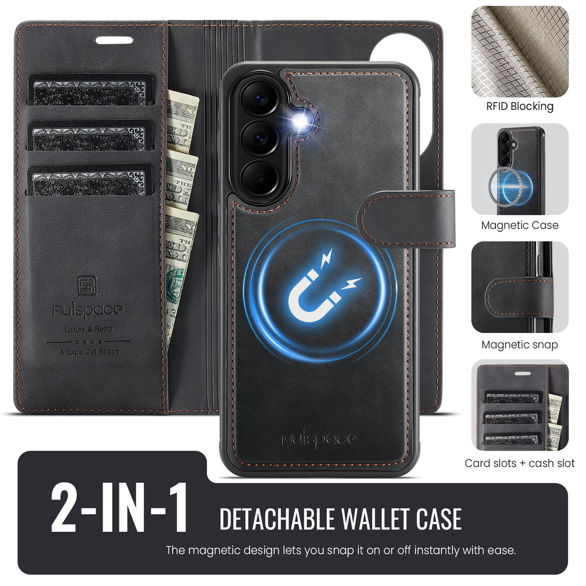 AUTSPACE for Samsung Galaxy A37 5G A05 Case Wallet Stand Detachable Leather Magnetic Phone Cover