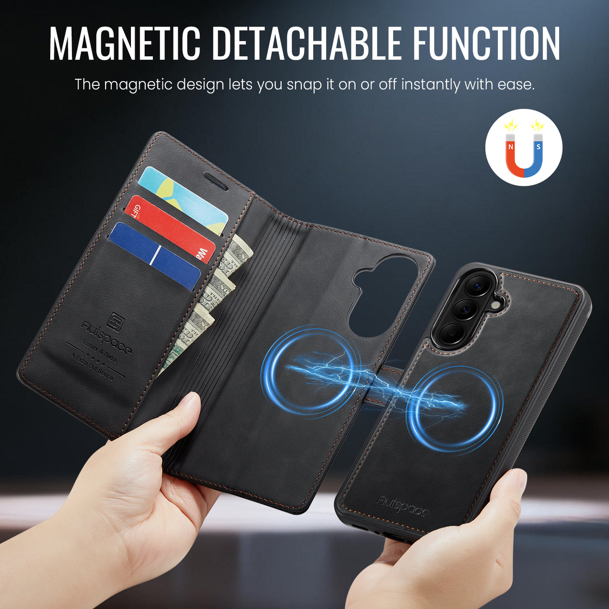 AUTSPACE for Samsung Galaxy A37 5G A05 Case Wallet Stand Detachable Leather Magnetic Phone Cover