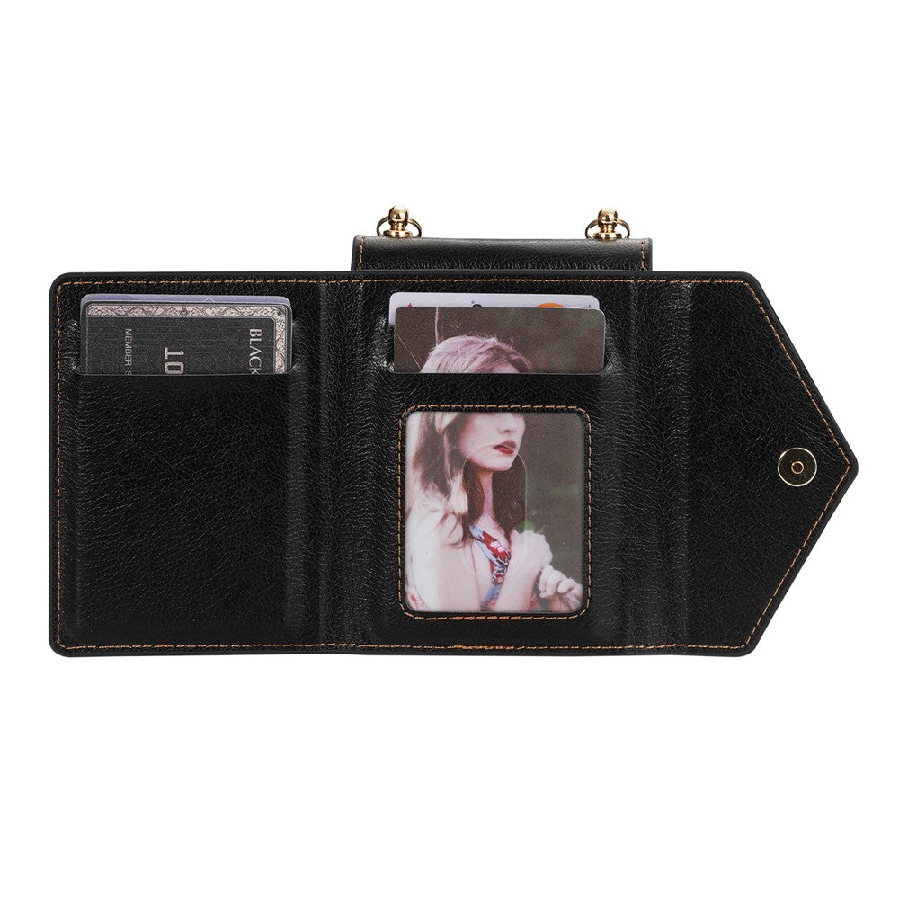 N.BEKUS PU Leather Coated PC Case for Samsung Galaxy Z Flip3 5G, Drop Proof Card Slots Holder Zipper Pocket Protective Back Cover with Shoulder Strap