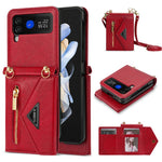 N.BEKUS PU Leather Coated PC Case for Samsung Galaxy Z Flip3 5G, Drop Proof Card Slots Holder Zipper Pocket Protective Back Cover with Shoulder Strap