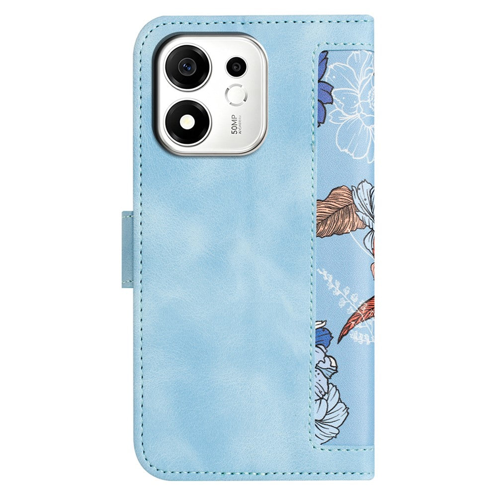 For Honor 600 Smart 5G / X7e Plus 5G Case PU Leather Floral Phone Cover with Card Slots and Wrist Strap