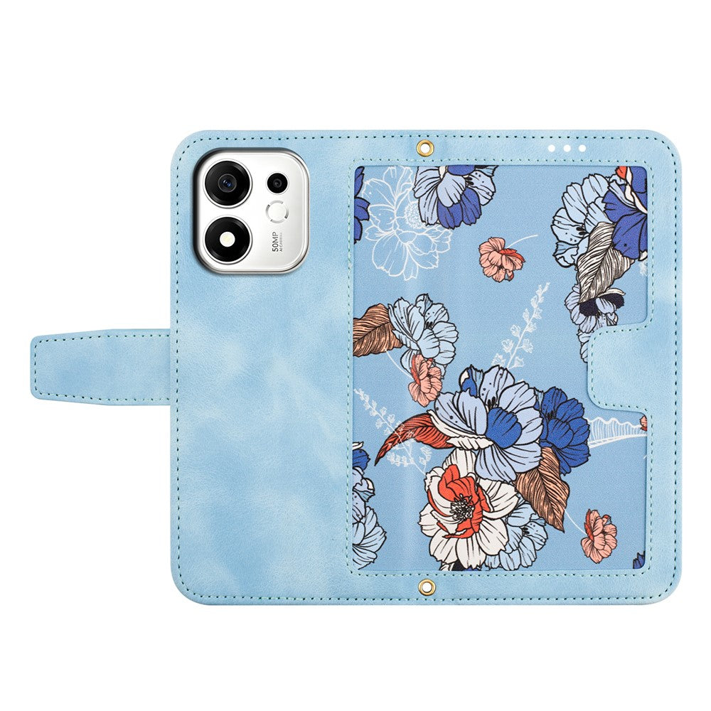For Honor 600 Smart 5G / X7e Plus 5G Case PU Leather Floral Phone Cover with Card Slots and Wrist Strap