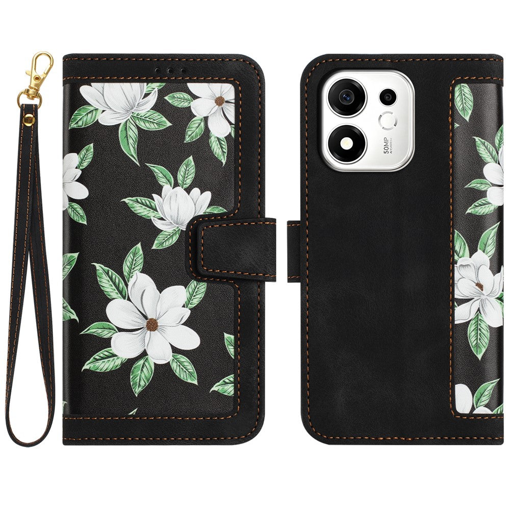 For Honor 600 Smart 5G / X7e Plus 5G Case PU Leather Floral Phone Cover with Card Slots and Wrist Strap