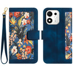 For Honor 600 Smart 5G / X7e Plus 5G Case PU Leather Floral Phone Cover with Card Slots and Wrist Strap