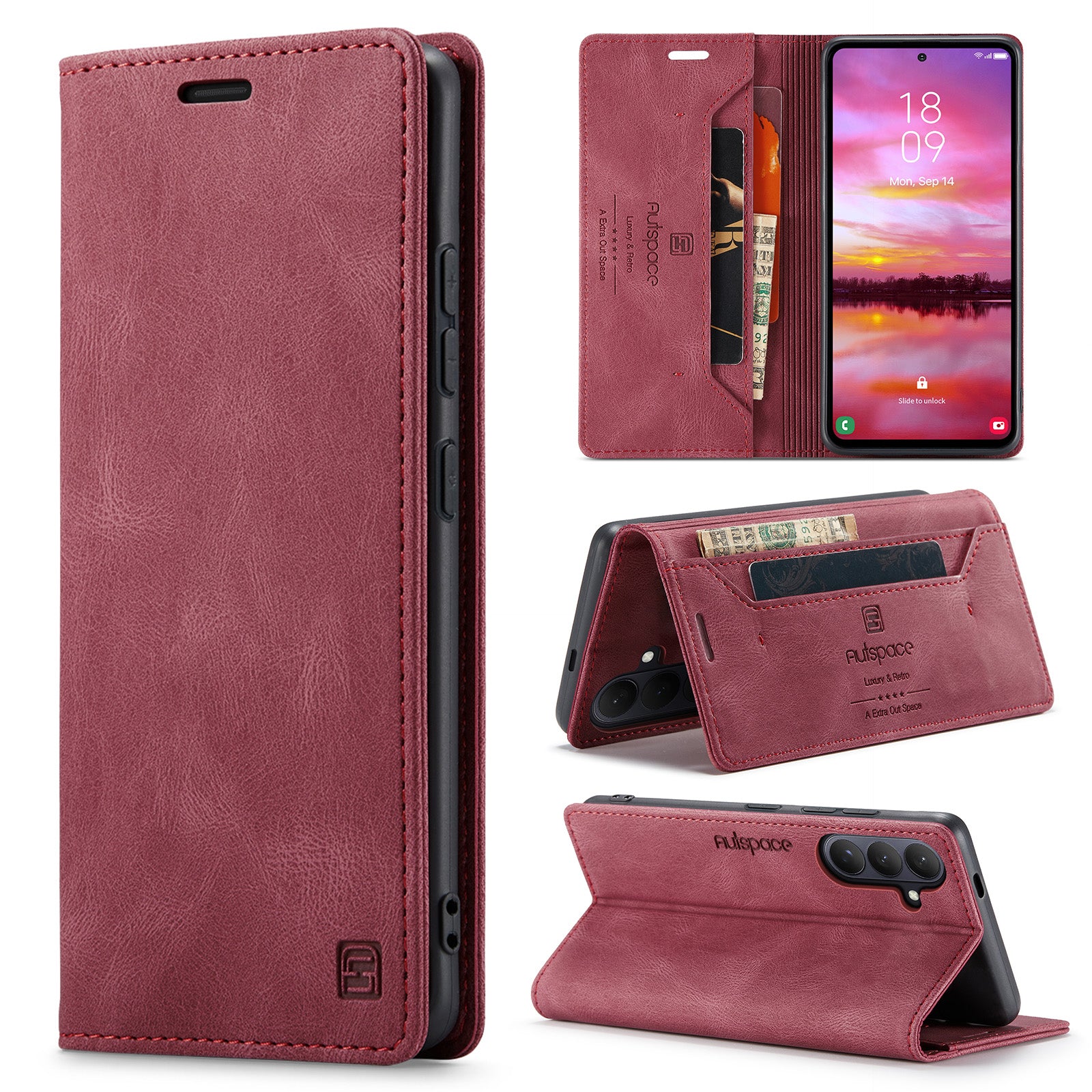 AUTSPACE til Samsung Galaxy S26 Pung Etui A01 Læder Stand Cover med RFID Blokerende Kortlomme