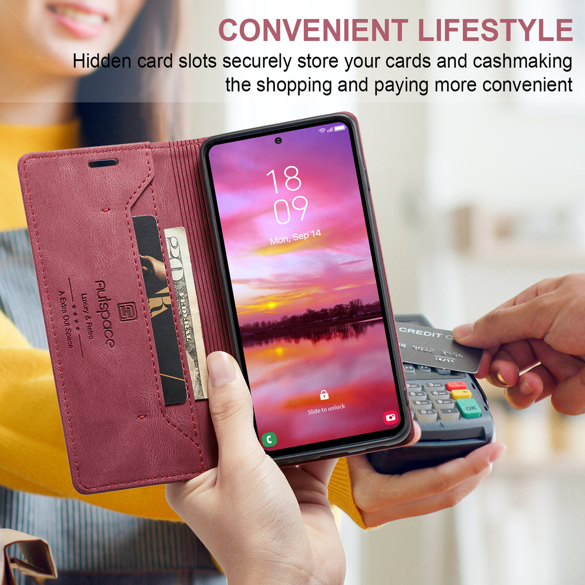 AUTSPACE for Samsung Galaxy S26 Wallet Case  A01 Leather Stand Cover with RFID Blocking Card Holder