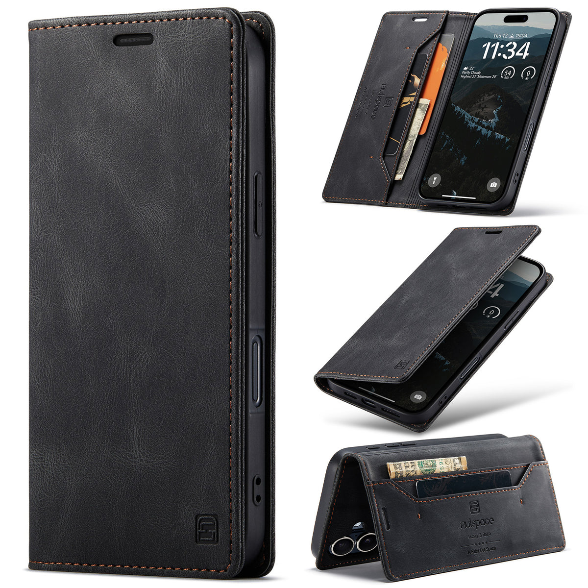 AUTSPACE for iPhone 17 Wallet Case A01 Leather Stand Cover with RFID Blocking Card Holder