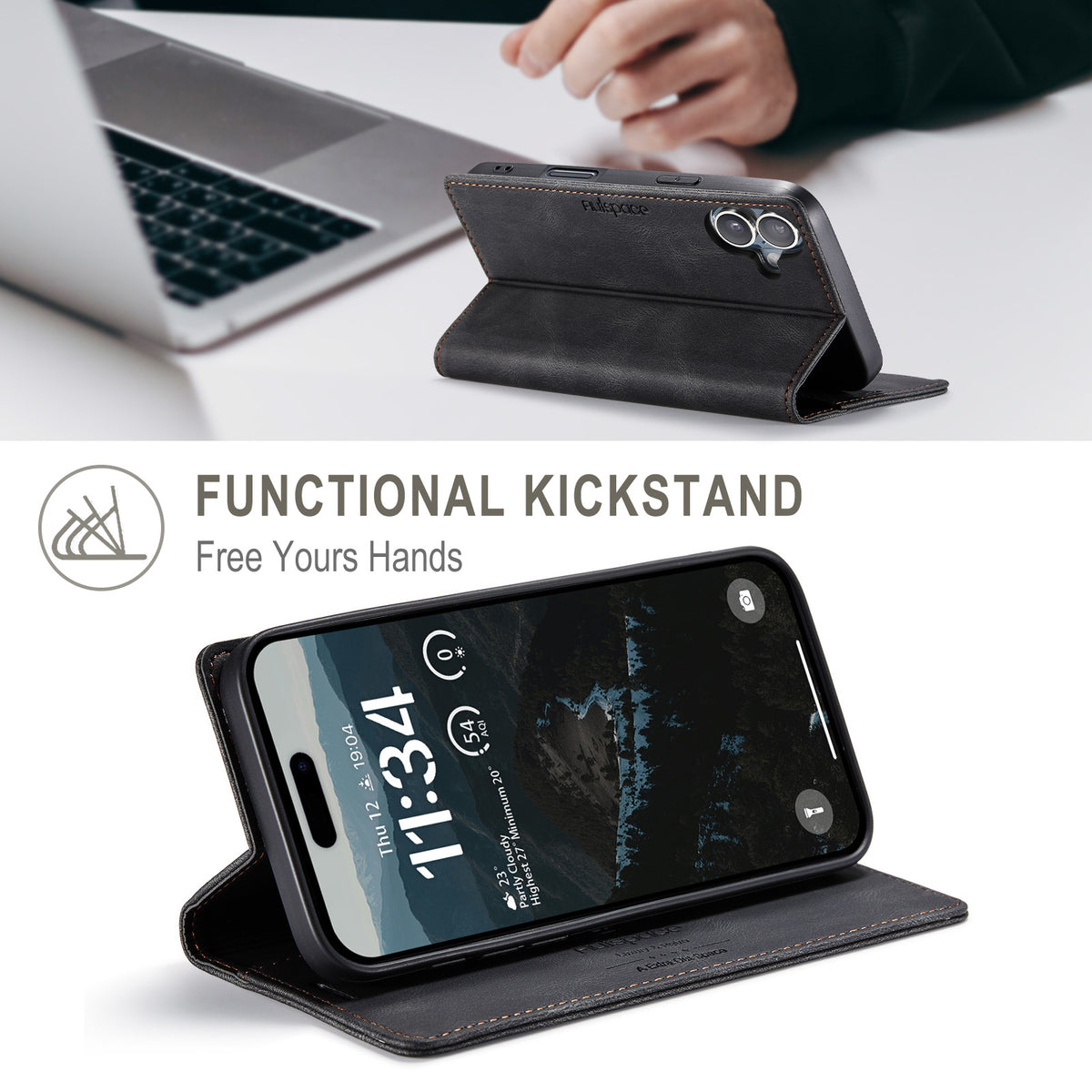 AUTSPACE for iPhone 17 Wallet Case A01 Leather Stand Cover with RFID Blocking Card Holder