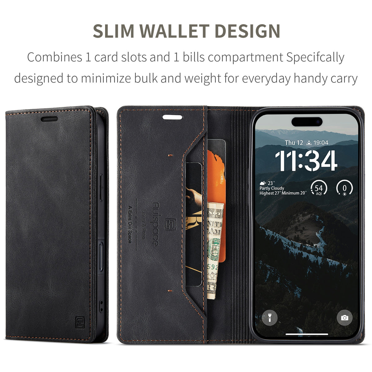 AUTSPACE for iPhone 17 Wallet Case A01 Leather Stand Cover with RFID Blocking Card Holder