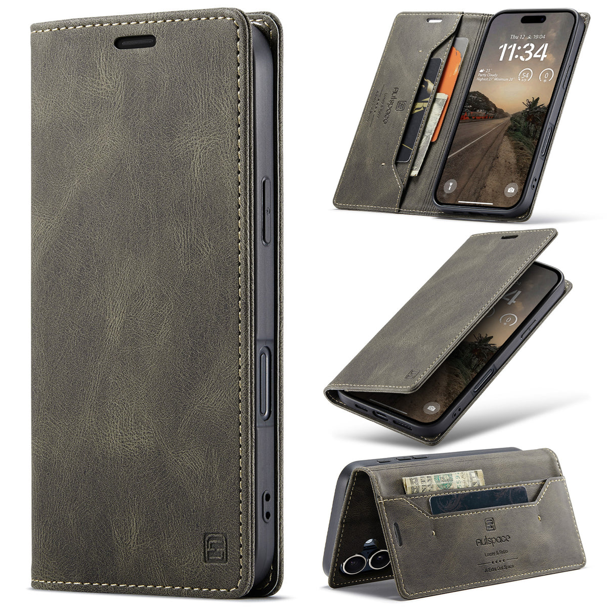 AUTSPACE for iPhone 17 Wallet Case A01 Leather Stand Cover with RFID Blocking Card Holder